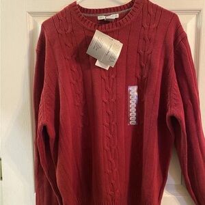 Geoffrey Beene Sweater Mens L Red Cotton Cable Knit Crew Long Sleeve Pullover